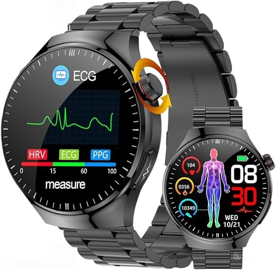 ECG + HRV Smart Watch for Men Women with BMI/Heart rate Fatigue/Body Temperature/Sleep Monitor-1.43" AMOLED IP68 Waterproof Smartwatch with Phone, SOS, Health & Fitness Smartwatch for iOS Android