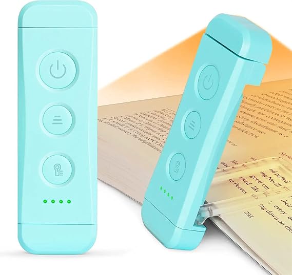 Glocusent USB Şarj Edilebilir Kitap Işığı, Kitapta Göz Bakımı Okuma Işığı Klipsi, 3 Renk ve 5 Parlaklık Kısılabilir, Taşınabilir ve Esnek, 80 saate kadar Uzun Ömürlü (mavi) [Enerji Sınıfı A]