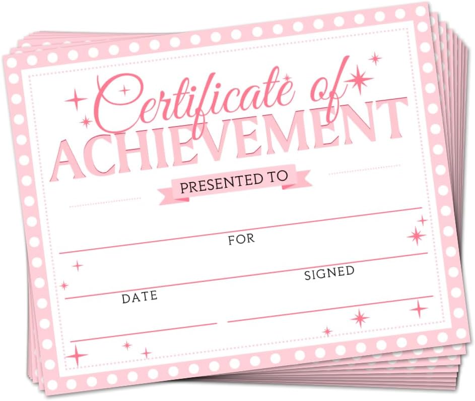30 Pink Certificate of Achievement Completion Award Recognition Paper, 25 x 20cm Blank Student Sports Award Preschool Kindergarten Graduation Certificates