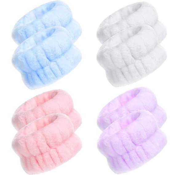 Chuangdi 4 Pairs Wrist Bands for Washing Face Microfiber,Lovely Colors