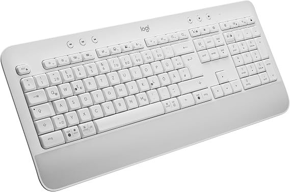 Logitech Signature K650 Comfort Wireless Keyboard with Wrist Rest BLE Bluetooth/Logi Bolt USB Receiver Soft Touch Keyboard Numpad PC/Windows/Mac German QWERTZ - White