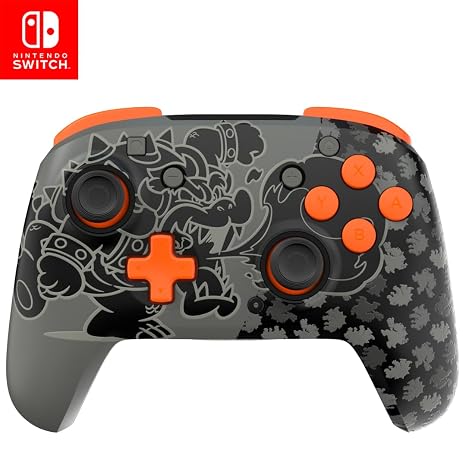 PDP REMATCH GLOW Wireless Nintendo Switch Pro Controller, Full Motion Controls Licensed for Nintendo Switch. & Lite & OLED Model, Rechargeable Battery Power, Glow in the Dark: Blackout Bowser