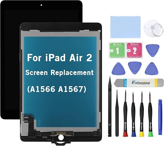 Screen Replacement for iPad Air 2 (2nd Gen) Screen Replacement LCD and Glass Touch Digitizer Premium Kit (9.7", A1566 A1567) with Tools - Black