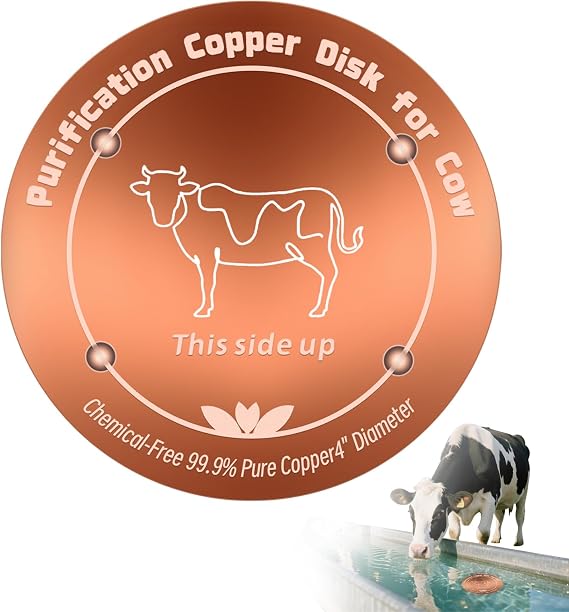 Copper Disk for Cattle Water Trough|4-inch Diameter,0.6mm Thick|99.99% Pure Copper Disc|Automatic Cattle Water Trough Purification Disk with 4 Point Support|Purify Water All Year Round