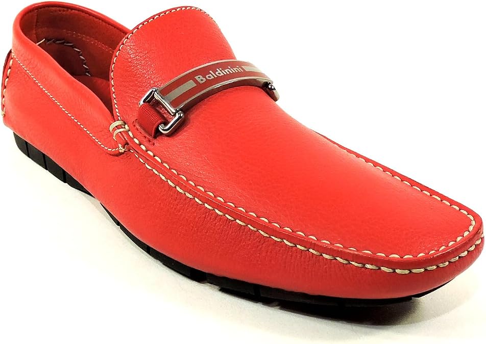 Baldinini Men's Red Leather Comfort Flat Loafers