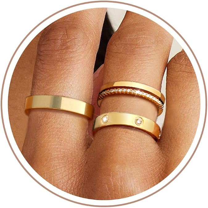 Gold Rings for Women Non Tarnish Dainty 14K Gold Plated Stackable Rings for Women Cubic Zirconia Ring Set Wedding Bands Thumb Love Engagement Rings Size 5-11