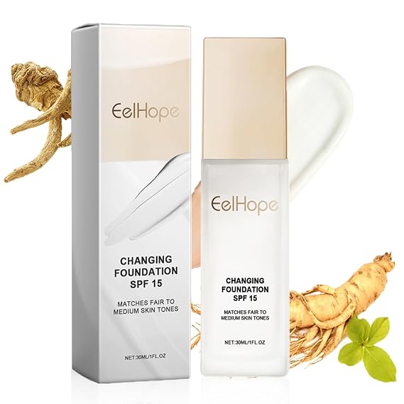 Color Changing Foundation for Mature Skin,SPF15 Skin Tone Adapting Foundation,Hydrating Long Wear Light To Medium Coverage Waterproof Face Makeup Base 60ml