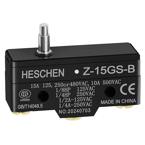 Heschen Micro Switch, Z-15GS-B, Slim Spring Plunger, 3 Screw Terminal, 15A Rated Current