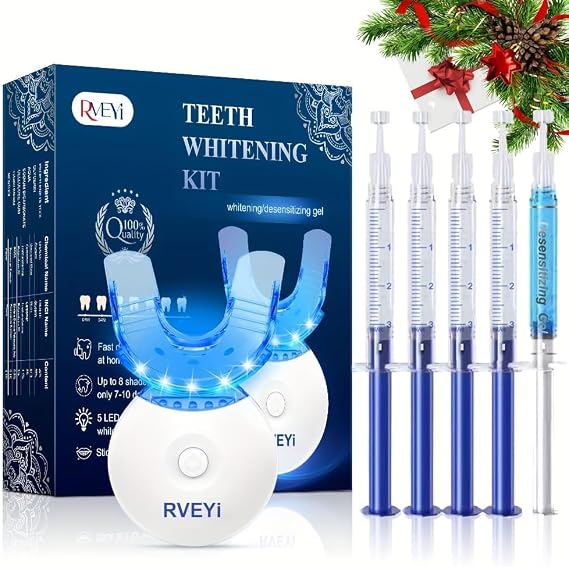 Teeth Whitening Kit with 5 LED Light, 35% Carbamide Peroxide Gel Syringes+1 Desensitizing Gel, Timer Teeth Whitening Light Frendly for Sensitive Teeth