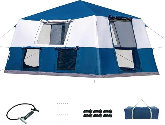 Inflatable Camping Tent for 2-8 Person, Quick Setup with Hand Pump