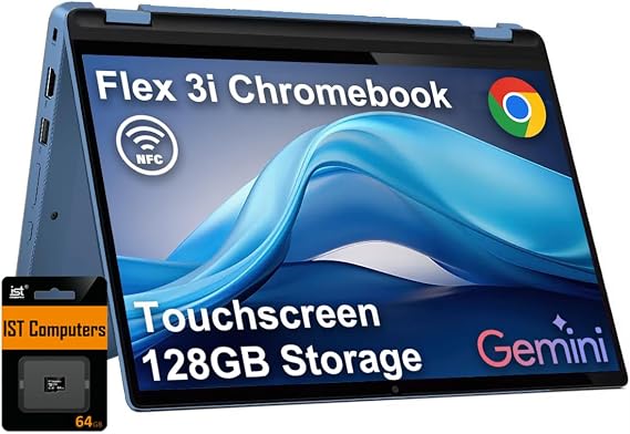 Lenovo IdeaPad Flex 3i Chromebook 2-in-1 Laptop (12.2" FHD+ Touchscreen, Intel N100, 4GB DDR5, 128GB Storage (64GB eMMC + 64GB SD Card)), Home, Student, Education, Long Battery Life, NFC, Chrome OS