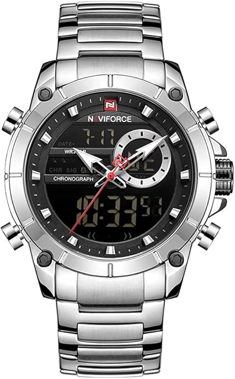 NAVIFORCE Watch for Men Dual Display Digital Quartz Watches Multifunctional Business Stainless Steel Wristwatch