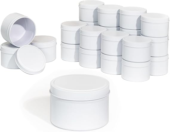 Aroparc Candle Tins 8oz, 24 Piece Bulk Containers for Candle Making Supplies Candle Jars with Lids - White