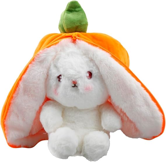 Rabbit Muppet Reversible Bunny Plush with Zipper, Cute Carrot Rabbit Plush Pillow, Soft Fluffy Bunny Cushion Decorative Throw Pillow for Home Office Easter Decoration