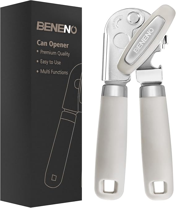 Beneno Heavy Duty Hand Can Opener Manual with Magnet Lid Remover, Beige