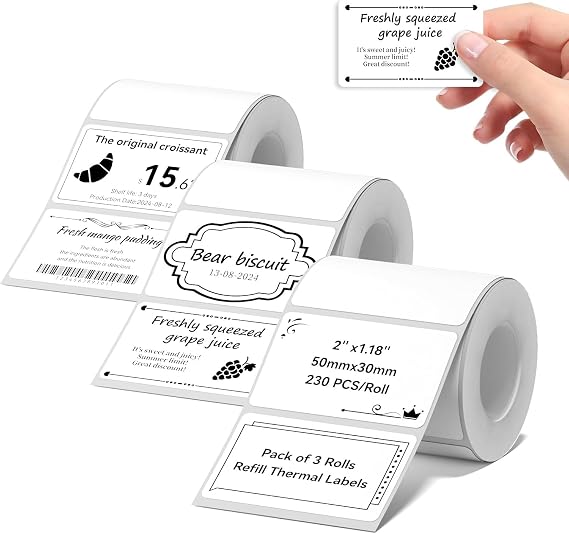NIIMBOT Thermal Label Maker Paper 5030 mm 230 Labels/Roll White 3Packs, for B1 B21 B31 B3S K3 Label Maker