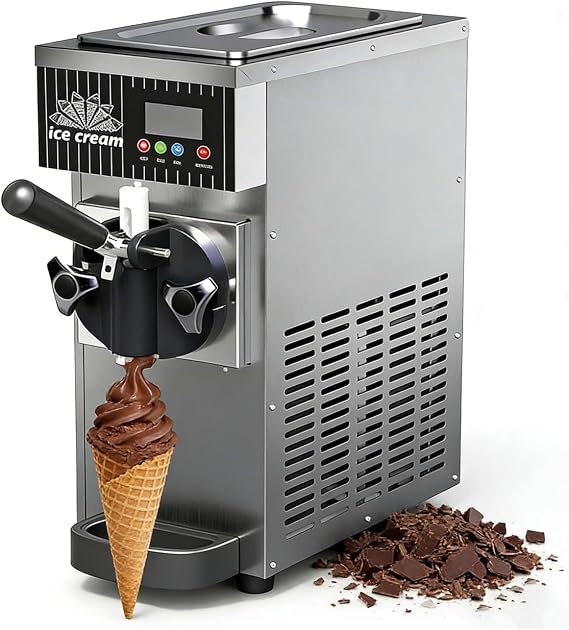 Soft Serve Maker, Single Flavor Commercial Ice Cream Machine, 4-5 Kg/H Yield Countertop Freezer with 1L Cylinder, Auto-Cleaning Function, LED Display &amp; Durable Build for Coffee Bars(Grey)
