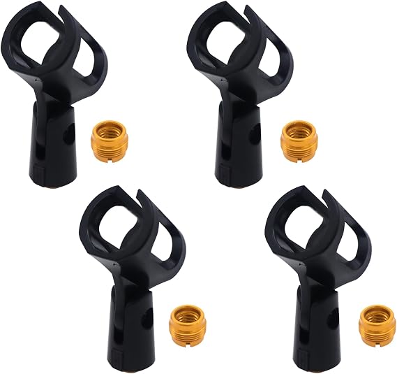 4-Pack Adjustable Rubber Microphone Holder Clips 29-32mm Black | shockproof rubber build, flexible clamp mount, handheld mic stand fit, adjustable inner diameter, stage studio