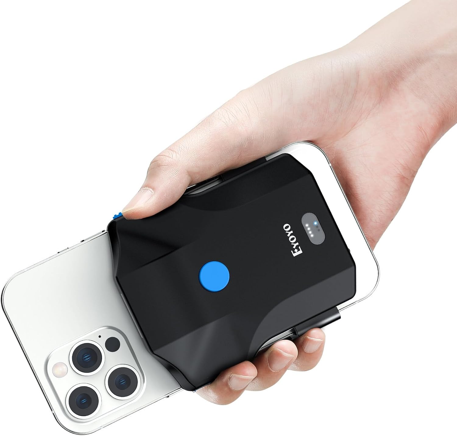 Eyoyo Upgraded QR Bluetooth Barcode Scanner, Wireless Back Clip Phone 1D 2D Bar Code Reader with Image Scanning Function Compatible with Android, iOS, iPad, iPhone for Warehouse Inventory Book Library