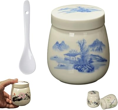 Coddled Egg Cups, Coddled Egg Cups with Lids, Vintage Ceramic Soft Boiled Egg Cooker, 220ml Porcelain Egg Coddler with Lid, Retro Table Treasure Chawanmushi Steamed Eggs Dish F