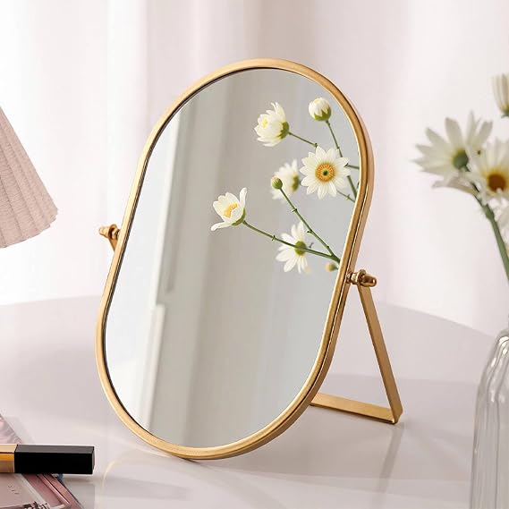 Gold Dressing Table Makeup Mirror Oval Small Portable Vanity Mirror