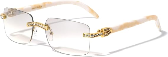 Men Rectangular Frame Clear Lens Designer Rimless Eyeglasses Rhinestones Glasses