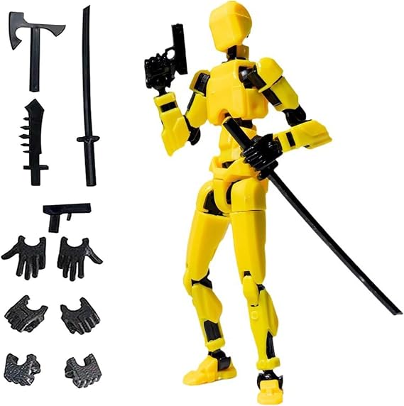 3D Printed Moveable Joints Robot，Finger Exercising Toys Assembly Set，Multi Joint Movable Model，Full Body Mechanical Movable Toy,Movie Character Desktop Decoration for Game Lovers (yellow)