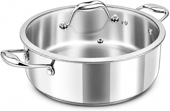 DELARLO Sauté Pan 28 cm High Rim 5.6 L Stainless Steel Serving Pan