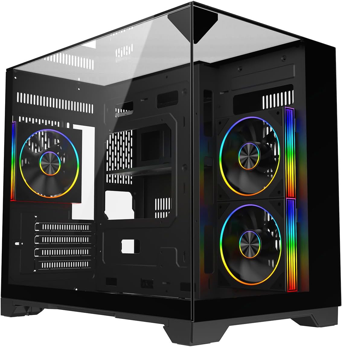 Power Cool Atom Micro ATX Gaming PC Case, 3x 120mm ARGB LED Fans, Tempered Glass Panel, Black