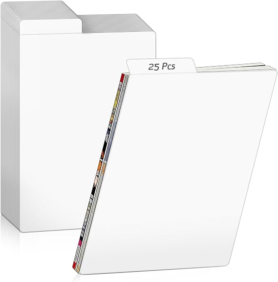 Comic Book Dividers, Thick Cardboard Card Separator Comic Book Dividers for Comic Book Storage Boxes Office Supplies (25, White, Large)