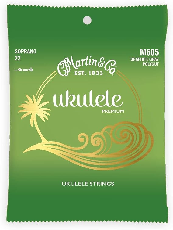 Martin Premium Polygut Ukulele Strings M605, Soprano-Gauge Graphite Gray Ukulele Strings