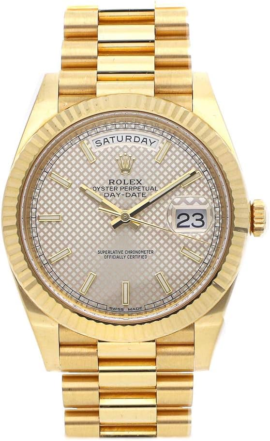 Rolex Day-Date Silver Diagonal Motif Dial 18kt Yellow Gold Mens Watch 228238SSP