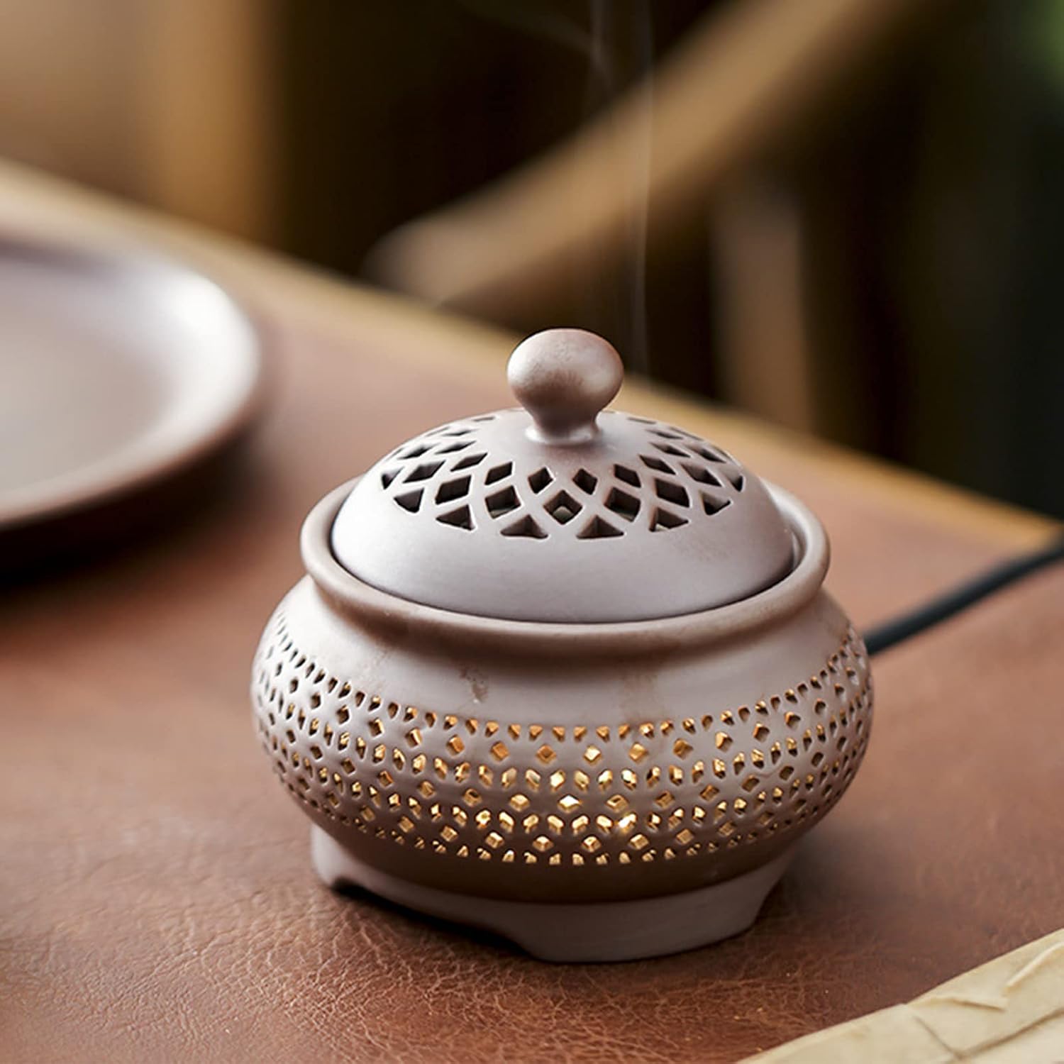Electronic Aromatherapy Furnace, Incense Dao Incense Burner, Timing Thermostat Heating Electric Incense Burner, Essential Oil Small Incense Burner, Ceramic Craft, A