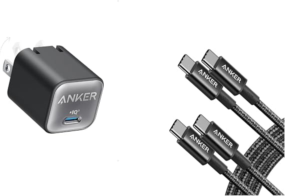 Anker Nano Charger, USB C GaN Charger 30W, PIQ 3.0 Foldable PPS Fast Charger, Anker USB C Cable (6FT, 2Pack)