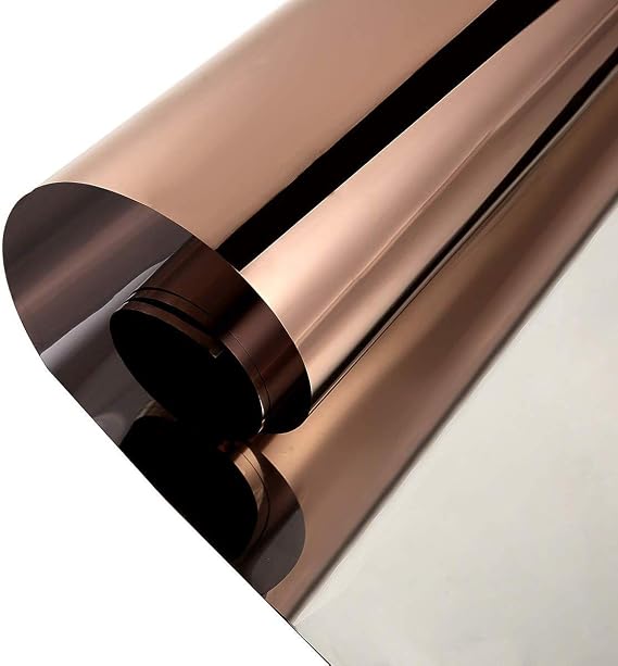 Reflective Window Film Privacy Cling Sun Blocking Adhesive One Way Mirror Window Tint Glass Film for Daytime Privacy, 35.4Inch x 33Feet, Brown Silver