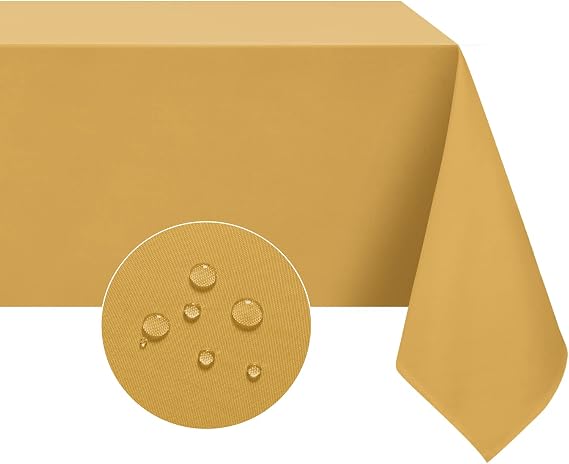 Softalker Rectangle Tablecloth, Waterproof & Stain Resistant Square Table Cloths Wrinkle Free Fabric Washable 210GSM Polyester Table Cover for Dining/Party/Outdoor - 54 x 54 inch,Gold