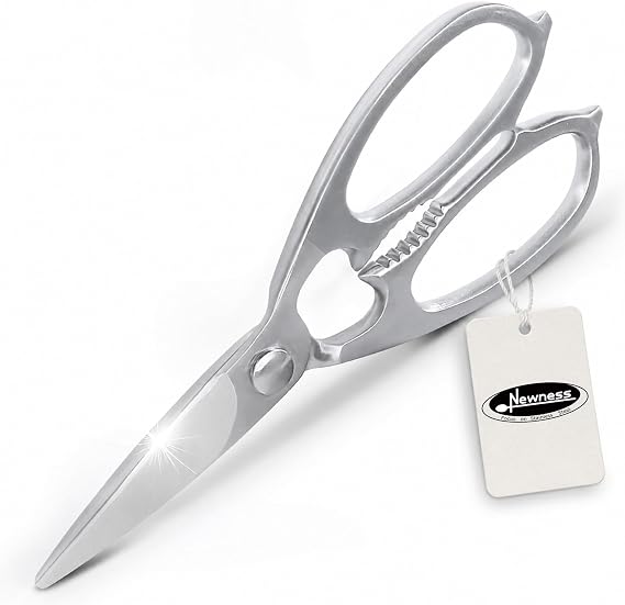 Newness Multi-Purpose Kitchen Scissors, Premium Stainless Steel Solid Kitchen Shears for Can Opener, Walnut Cracker, Heavy Duty Poultry Scissors with Sharp Blade for Cutting Turkey, Chicken, Bones