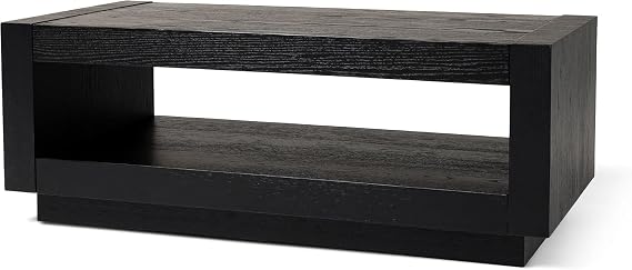 Maven Lane Artemis Coffee Table with Storage, Black Solid Wood, 18"