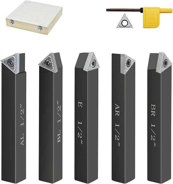 Metal Lathe Cutting Tools,5 Sets of 1/2" Carbide Metal Cutting Tool Bit Kit