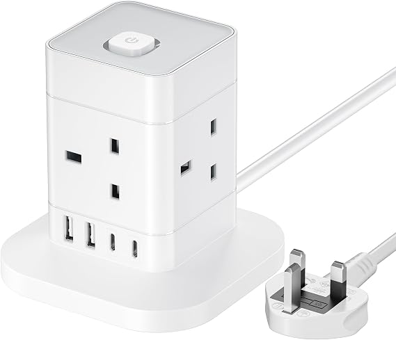 hotimy Cube Extension Lead with USB Slots, Hotimy 4 Way Multi Plug Extension Socket with 2 USB C and 2 USB A, 13A 3250W Power Strip with Switch 1.5M Extension Cords for Desk Home Office Travel