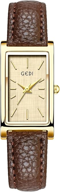 FANMIS Women's Rectangle Watches Leather Strap Quartz Dress Bracelet Watch