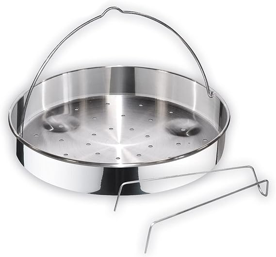 Magefesa Stainless Steel Universal Steamer Basket with Tripod, 8-Inch, Dishwasher Safe, Compatible with 8.7-inch Pressure Cookers and Cookware