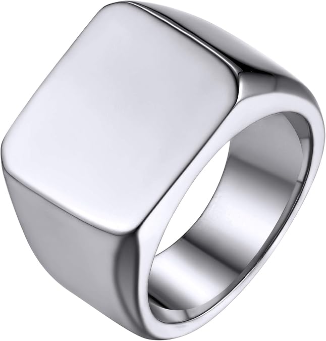 GoldChic Jewelry Personalized Signet Rings Men Women, Stainless Steel Custom Photo Bold Square/Oval Monogram/Old English Initial Pinky Stacking Statement Ring in Black/Silver/Gold (Size 7-14)