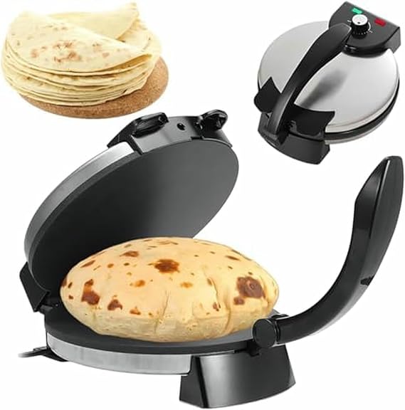 Electric Roti Maker 1800W, Non-Stick 10-inch Plates, Adjustable Temperature, Double-sided Heating, Anti-scalding Handle, Perfect for Chapati and Quesadilla