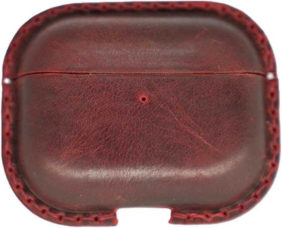 JJNUSA Genuine Vintage Leather Distressed Leather for Apple Airpods Pro 3 3rd Gen (2025) Wireless Charging Protective Cover Earbud Case Compatible with MagSafe Red