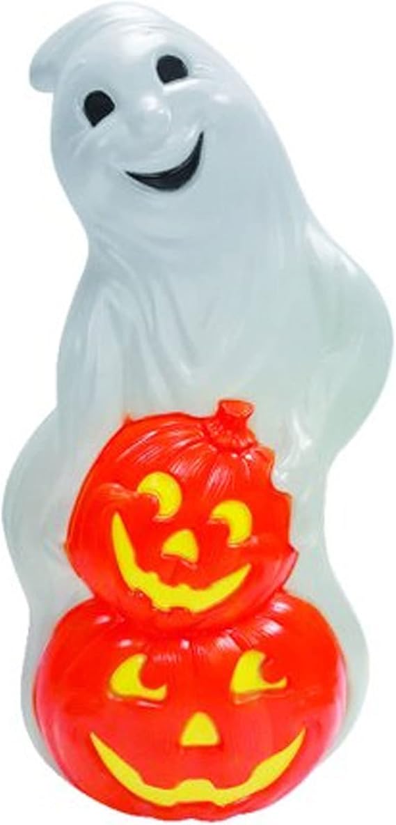 Union Products 56480 60-Watt Light Up Ghost and Pumpkin Halloween Outdoor Garden Statue Decoration Made from Blow-Molded Plastic, White/Orange