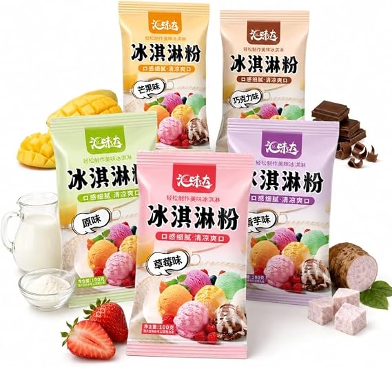 DIY Homemade Ice Cream Powder Mix Kit (6 Flavors, 50g Each) For Sundae, Cone & Soft Serve Dessert