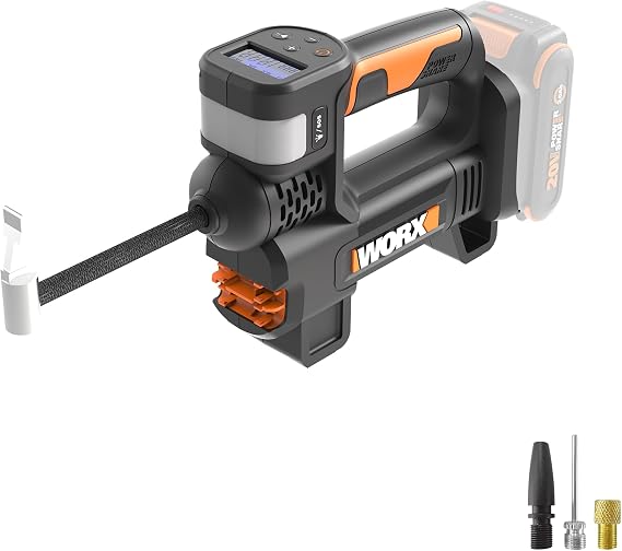 WORX Cordless Tire Inflator 20V Air Compressor, WX092L.9 | Battery & Charger Not Included; 150 PSI Max Pressure; Digital Pressure Gauge; Auto Shut-Off; PowerShare