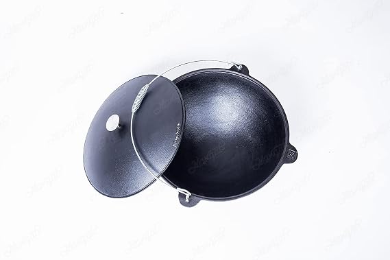 MangalGrills Cast Iron Kazan Cauldron Qazan Qozon Kadai Plov Pilaf Shorpa (15L-4Gal)