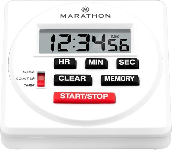 MARATHON 24-Hour Digital Timer, Large Display and Loud Ring Alarm, White